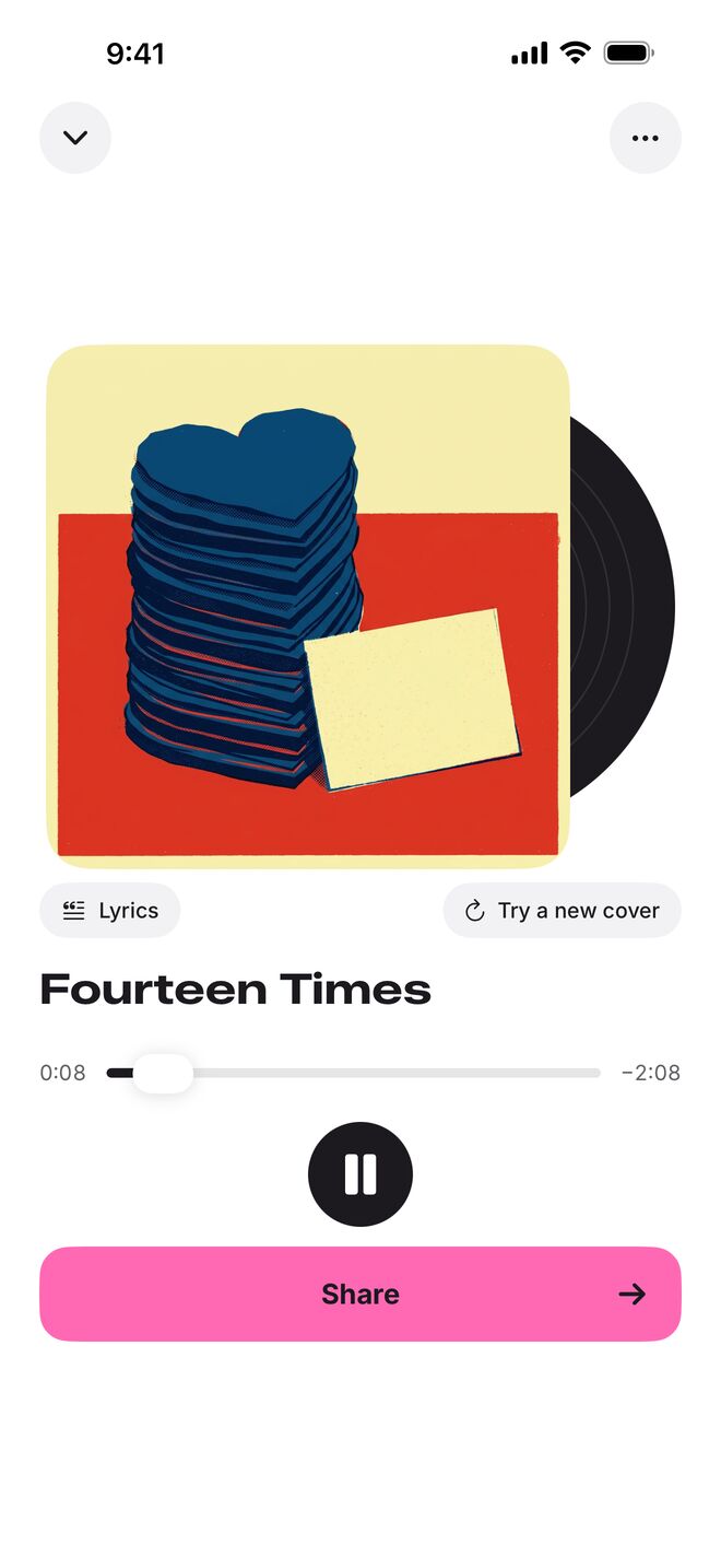 The Whim player showing a song called Fourteen Times